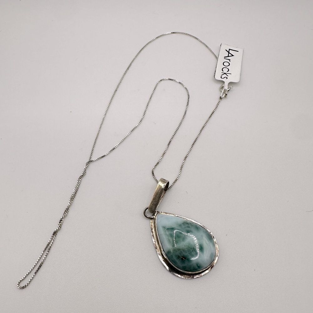 Pear shaped Larimar‎ cabochon in sterling silver with LA rocks 925 necklace!